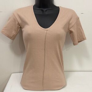 Brunello Cucinelli Beige V-Neck Short Sleeve Tee